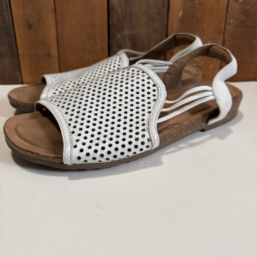 Leather Slingback Perforated Leather Sandals Cork Footbed Earth Origins